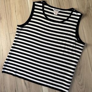 Misook Black + White Striped Knit Blouse